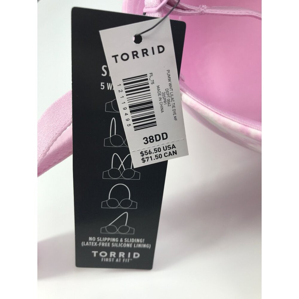 Torrid Curve Push up Strapless Multi Way Underwire Bra Purple Tie Dye 38DD NEW - Picture 4 of 5